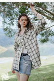 Women Plaid Retro Long Sleeve Blouse Shirt