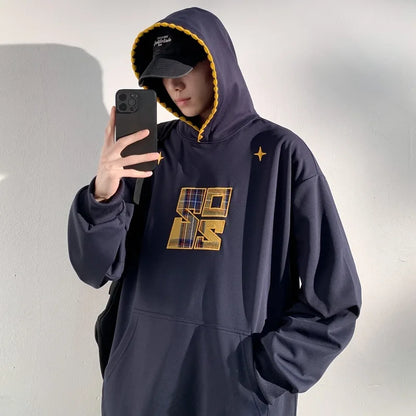 Plaid Splicing Oversized Fake Two Pieces Hoodie