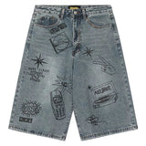 Apex Graffiti Print Vintage Denim Short