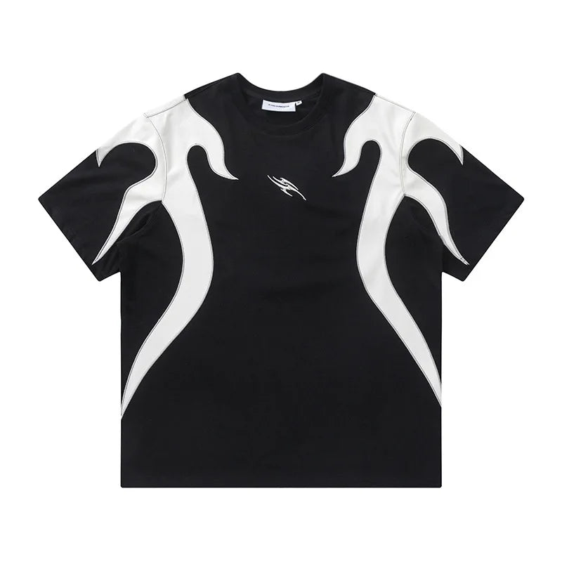 Flame Embroidered Patchwork T-Shirt
