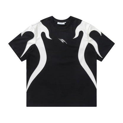 Flame Embroidered Patchwork T-Shirt
