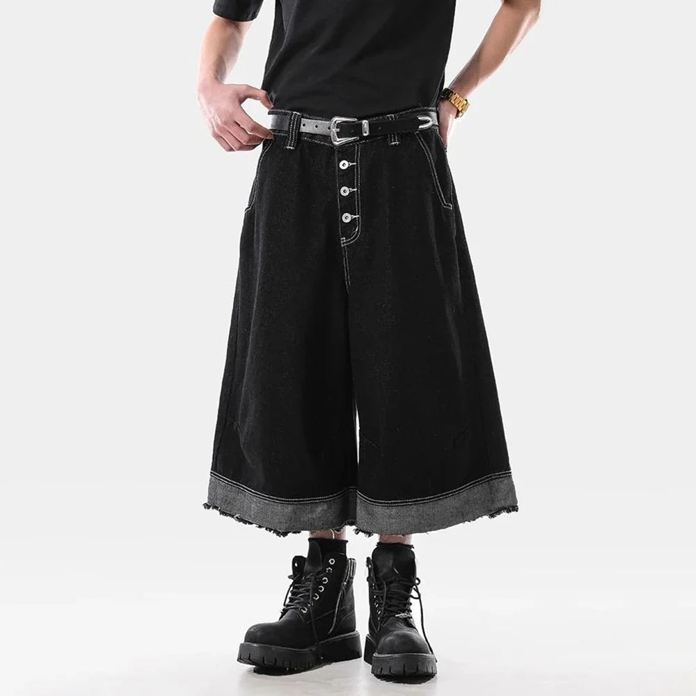 Vintage Washed Raw Edge Cropped Denim Jorts