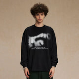 Blurred Letters Graphic Black Long Sleeve T-Shirt