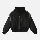 Stylish Patchwork Frayed Hooded Baseball Jacket