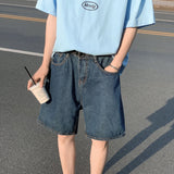 Mid-waist Blue Denim Shorts