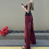 Wine Red Retro European Style Jeans