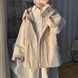Women Chic Hooded Patchwork Plaid Jacket