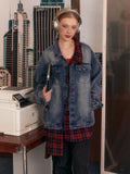 Women Cool Plaid Retro Denim Jacket
