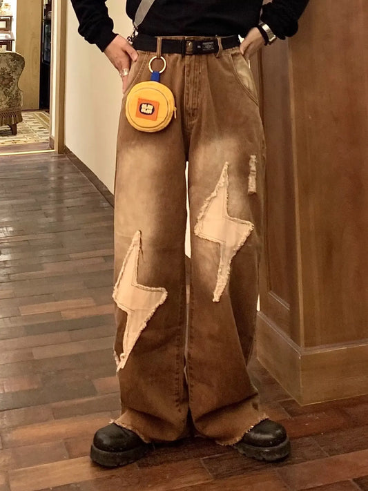 2000s Style Patchwork Wide Leg Jeans