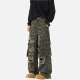 Camouflage Loose Ripped Straight Leg Cargo Jeans