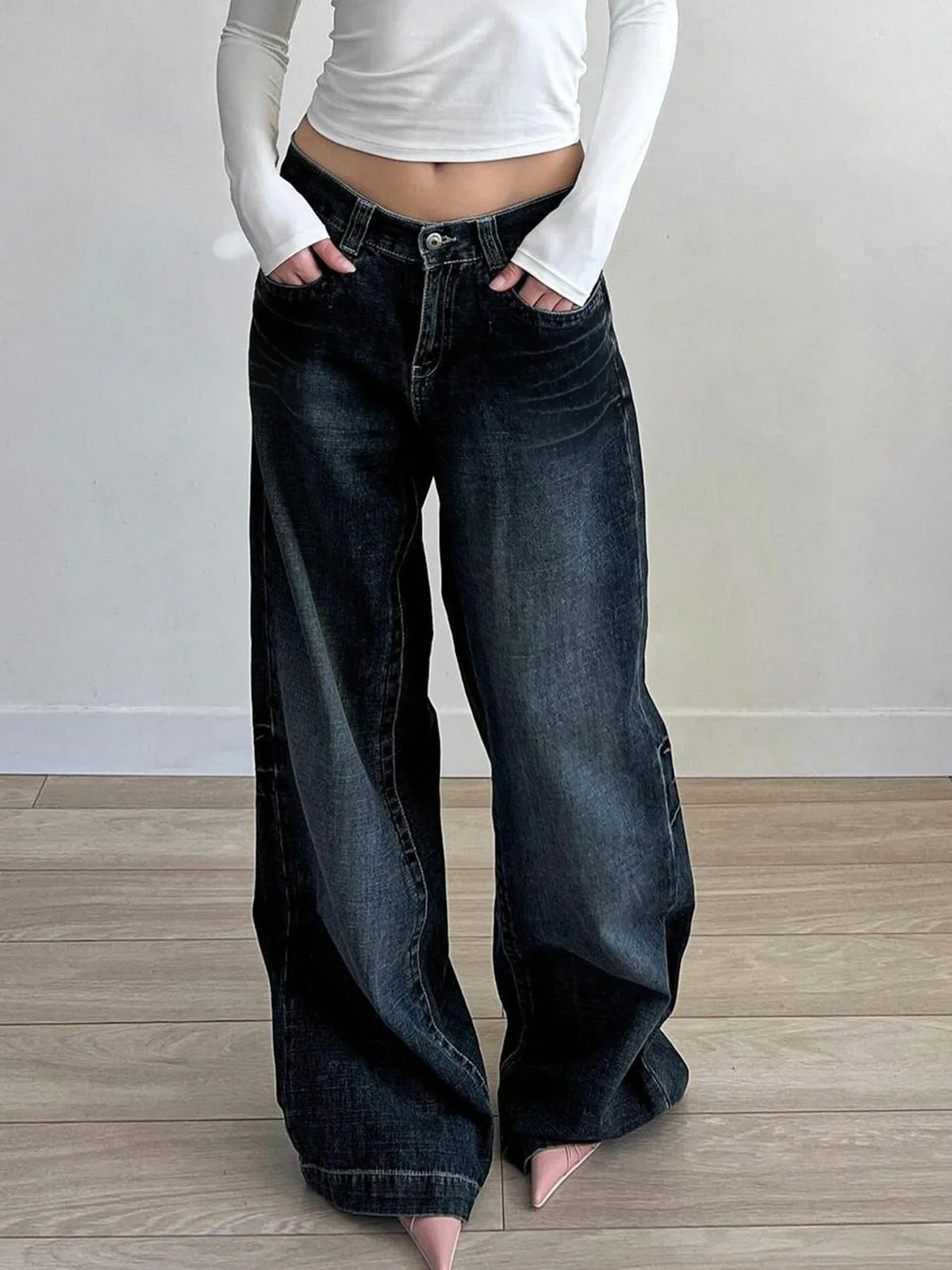 Dark Blue Loose Fit Straight Jeans