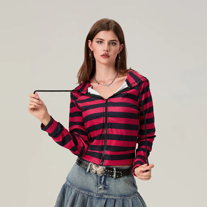 Vintage Red Striped Zip-Up Sweatshirt