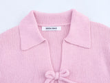 Sweet Bow Decoration Knitted Short Cardigan