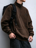 Japanese Streetwear Corduroy Half Zip Sweatshirt