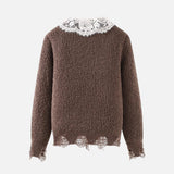 Women Y2K Lace Patchwork Knitted Cardigan