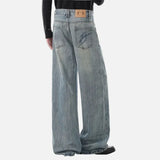 Vintage Washed Diagonal Placket Button Jeans