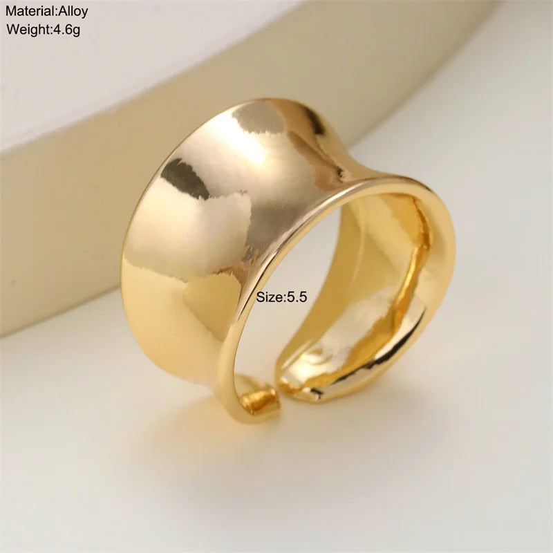 Geometric Wave Shaped Adjustable Open Ring