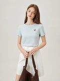 Cherry Embroidered Scalloped T-Shirt