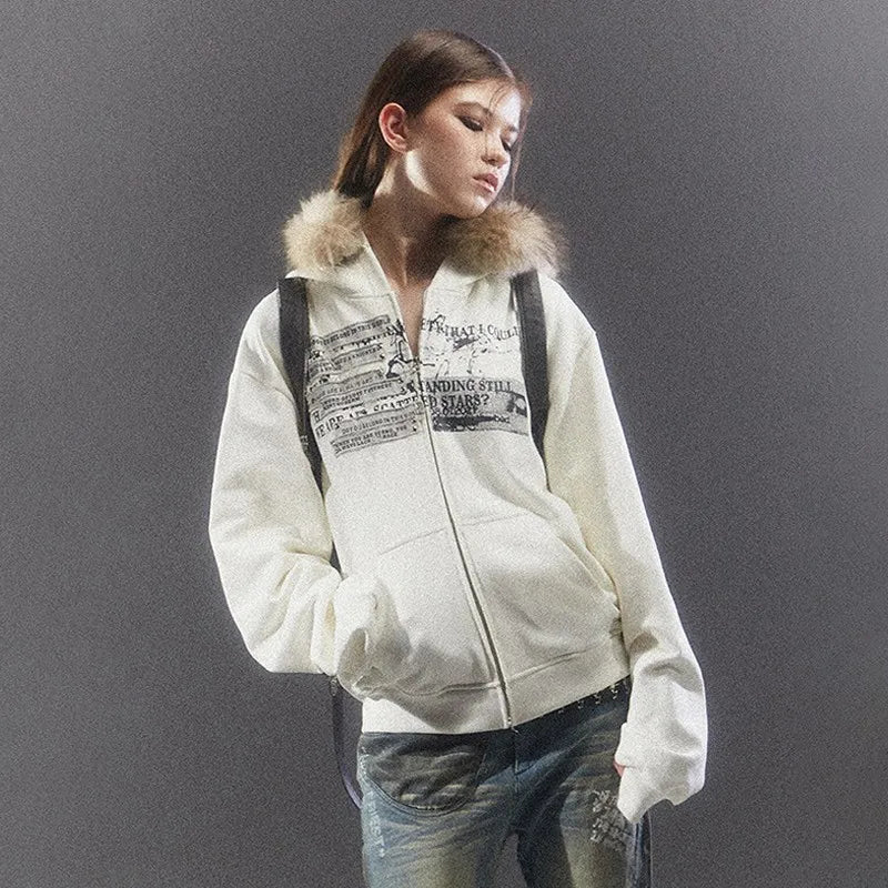 Vintage Grunge Aesthetic Fur Coat Jacket