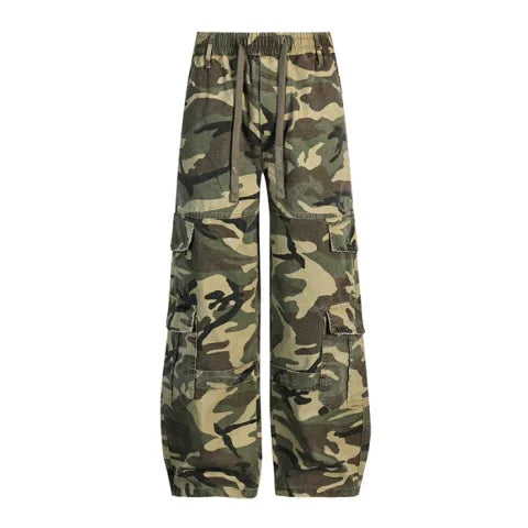 Streetwear Elastic Waist Vintage Camo Cargo Pants