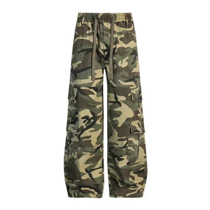 Streetwear Elastic Waist Vintage Camo Cargo Pants