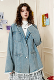 Lace Trim Oversized Denim Classic Jacket