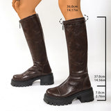 Gothic Front Zipper Knee High Leather Boots