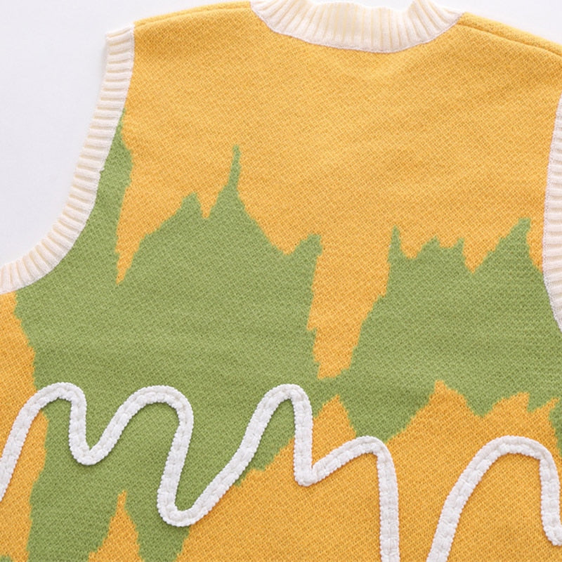 Wavy Color Block Knitted Sweater