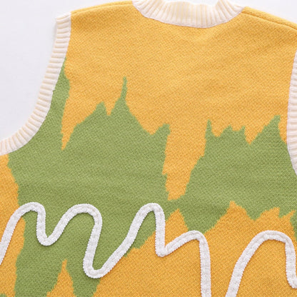 Wavy Color Block Knitted Sweater