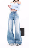 Model wearing the blue Relaxed Wide-Leg Jeans