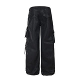 Luxury Designer Wide Leg PU Multi Pocket Pants