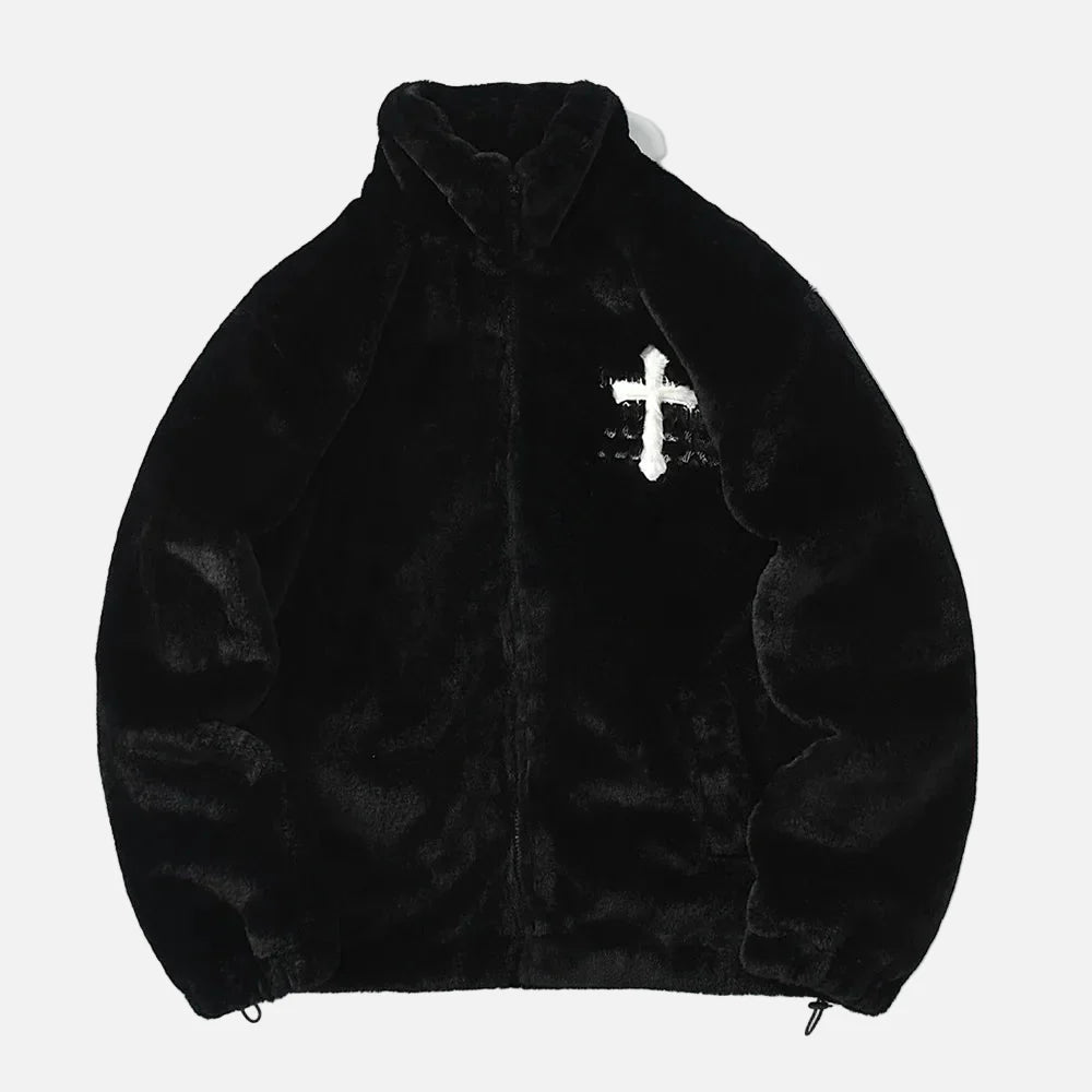 Winter Hip Hop Printted Faux Fur Parkas Jacket