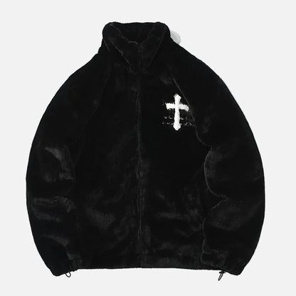 Winter Hip Hop Printted Faux Fur Parkas Jacket