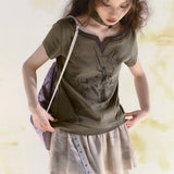 Vintage Patchwork Grunge Aesthetics Halter T-Shirt