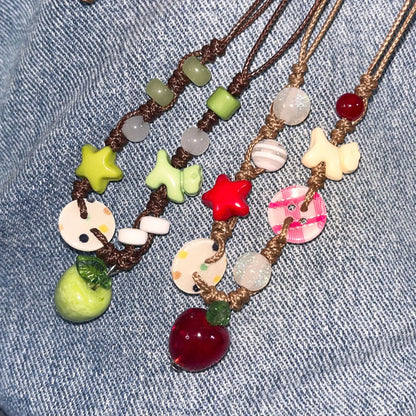 Handmade Ceramic Green Apple Pendant Necklace