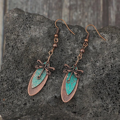Boho Dragonfly Green Stone Dangle Earring