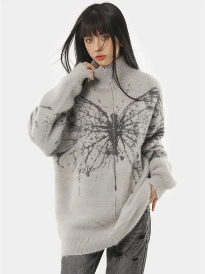 Splattered Butterfly High Collar Sweater