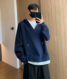 Loose Solid Color V-neck Hoodie