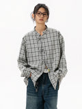 Elegant Gray Cool Plaid Blouse Long Shirt