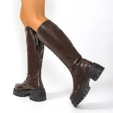 Gothic Front Zipper Knee High Leather Boots