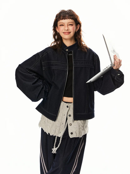 Women Cow Color Washed Denim Jacket