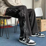 Y2K Streetwear Cool Black Lace-Up Baggy Jeans