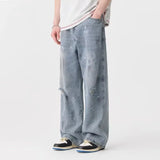 Ripped Baggy Graffiti Printed Denim Jeans