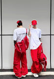 Men Streetwear Red Vibe Loose Wide Leg Pants