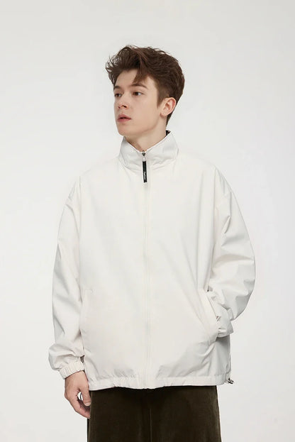 Solid Color Zip-Up Windbreaker Jacket