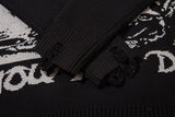 Ripped Black Loose Knitted Sweater