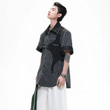 Men Clean Aesthetic Patchwork Short Sleeve Shirt