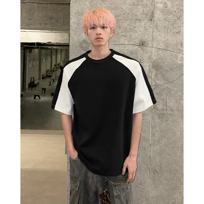 Contrasting Color Casual Round Neck T-Shirt