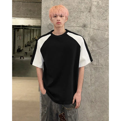 Contrasting Color Casual Round Neck T-Shirt