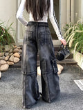 Black Washed Streetware Baggy Cargo Jeans